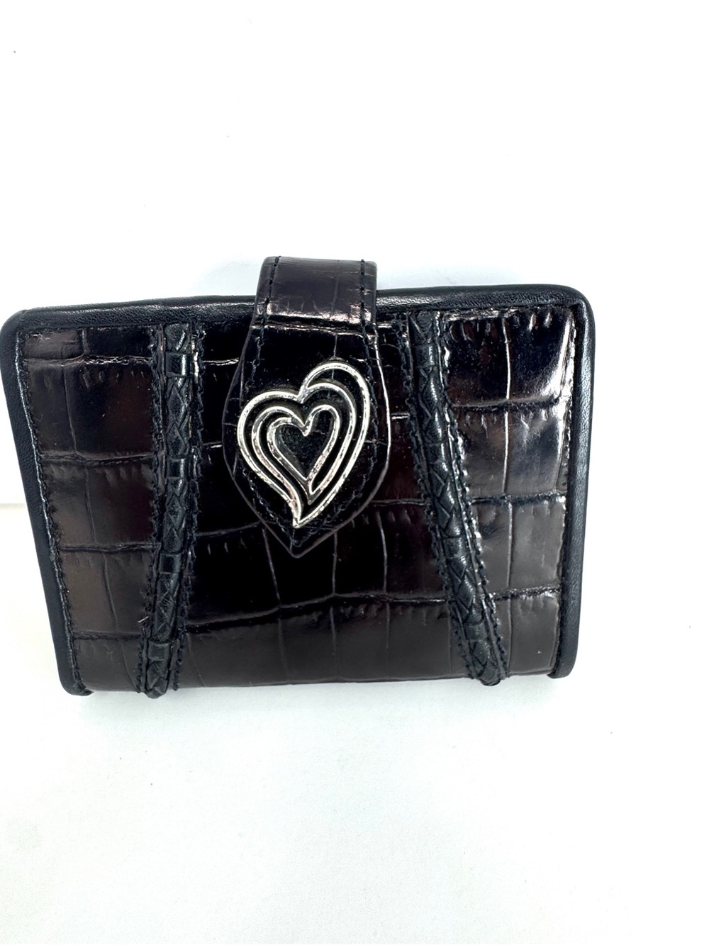 Brighton Black Croc Embossed Wallet with Heart Detail